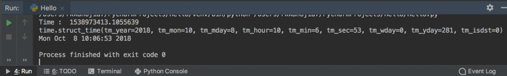 Python Time Function | TimeStamp | Time Milli Seconds Now example output