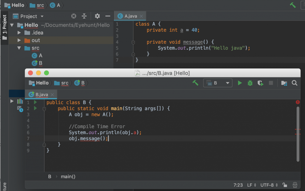 java Private Access Modifier Example