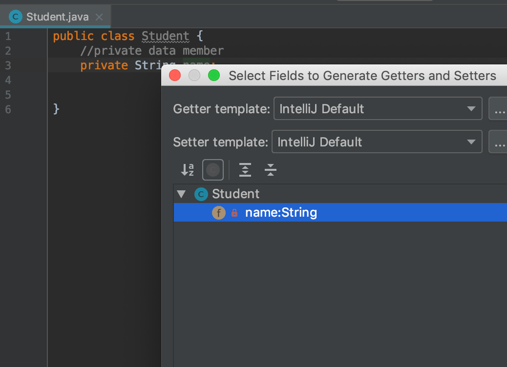 Java Encapsulation generate getter and setter step