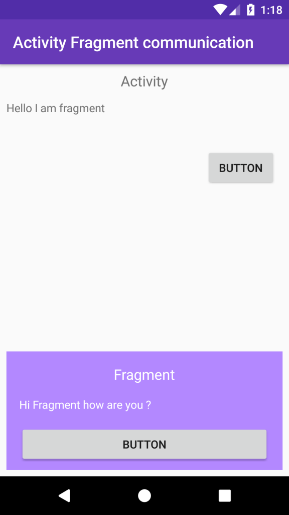 Activity and fragments communication example