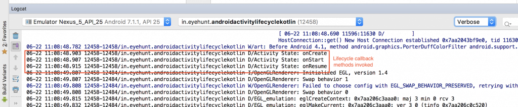 Android Activity Lifecycle output