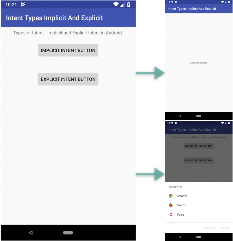 Types of Intent - Implicit and Explicit Intent in Android example output