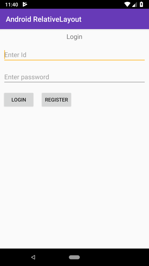 android RelativeLayout app exmaple output