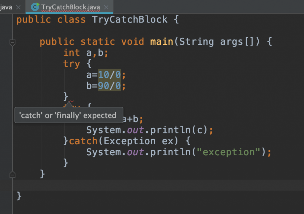java try catch assignment