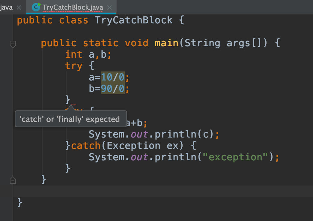 java try catch assignment