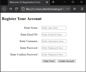 Validation in JavaScript for Registration form | HTML example code