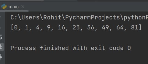 Print square of the number in for loop one line python