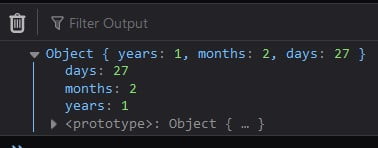 JavaScript difference between two dates in years months days